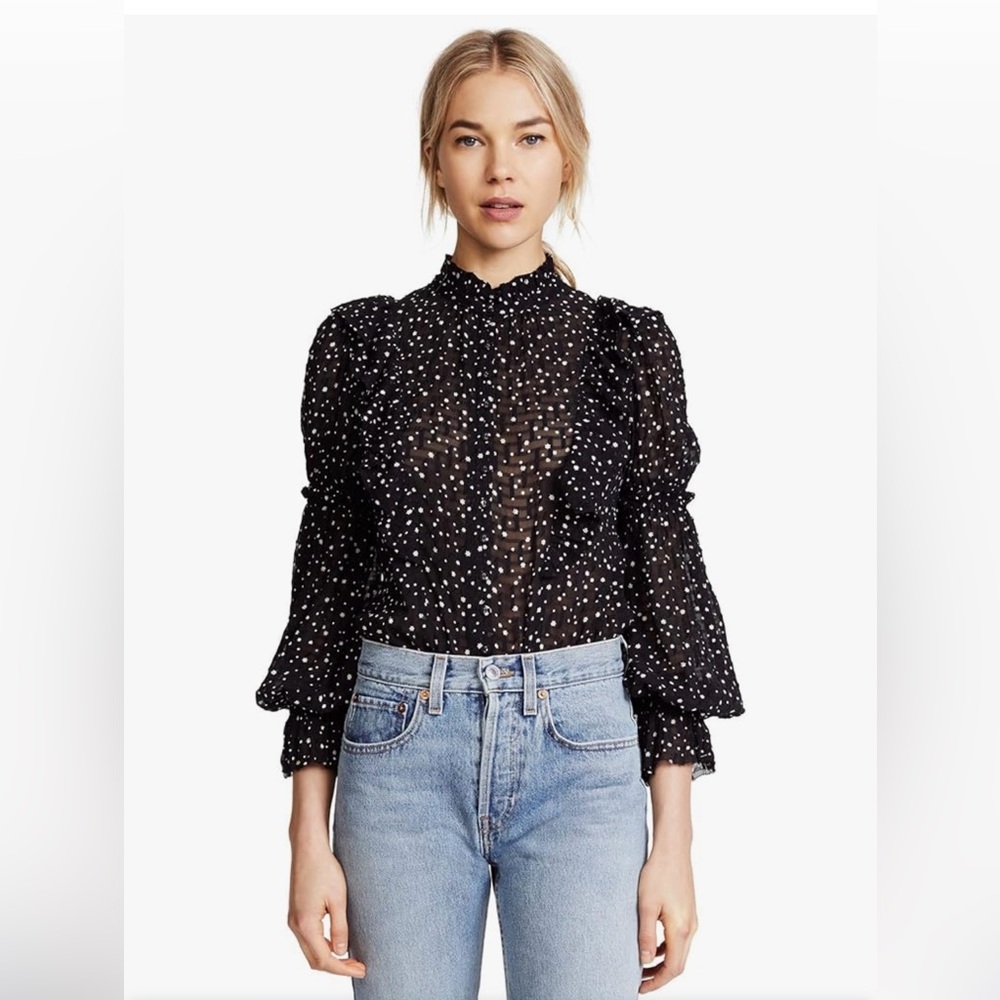 Rebecca Taylor black Polka Dot Ruffle Blouse